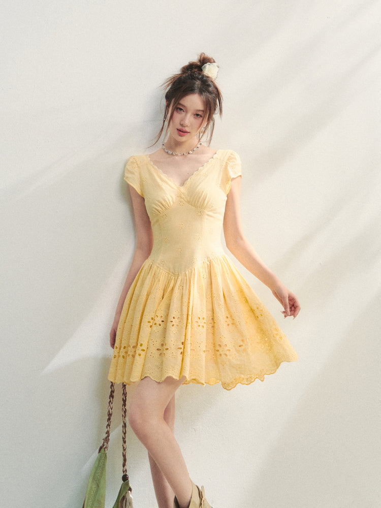 V-Neck Flower - Cutout Dress