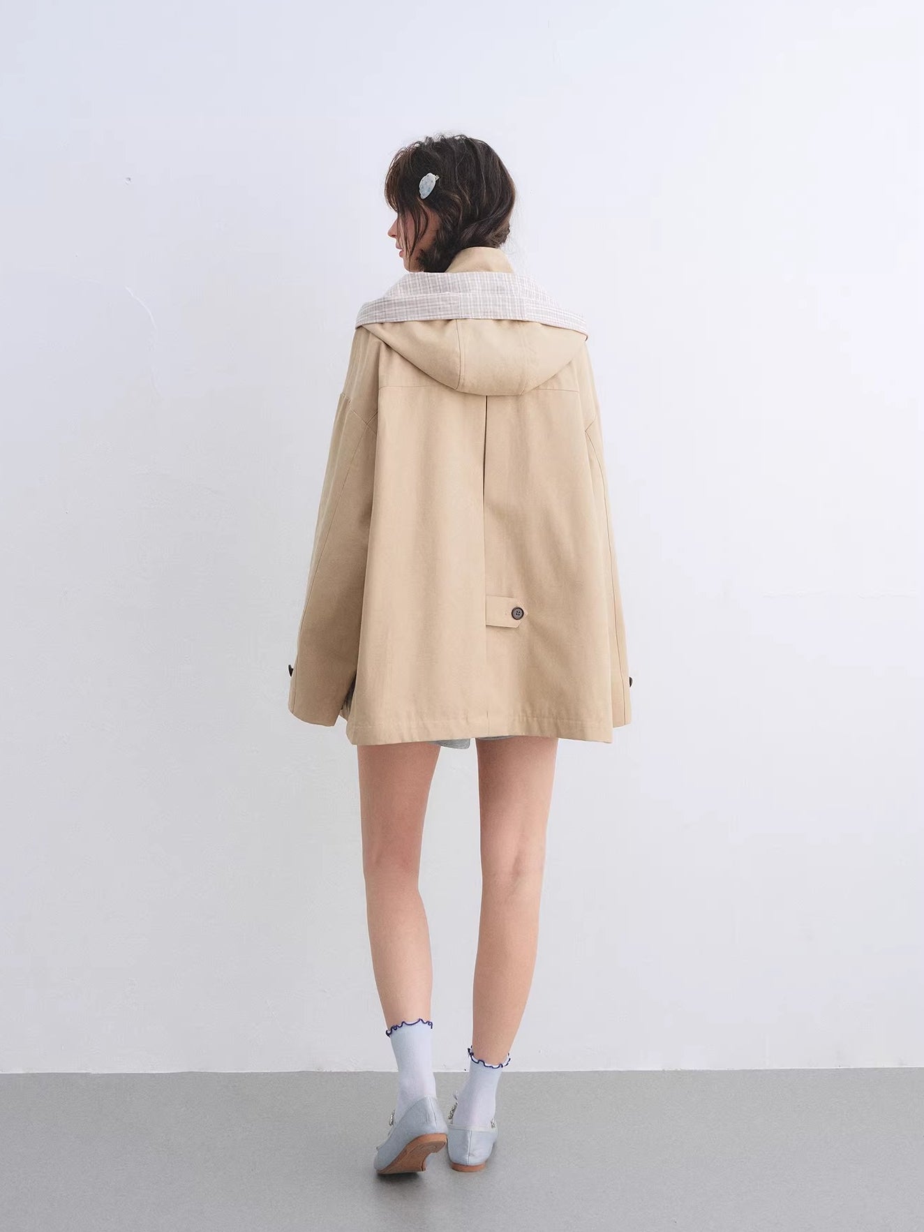 Detachable Ear Plaid Trench