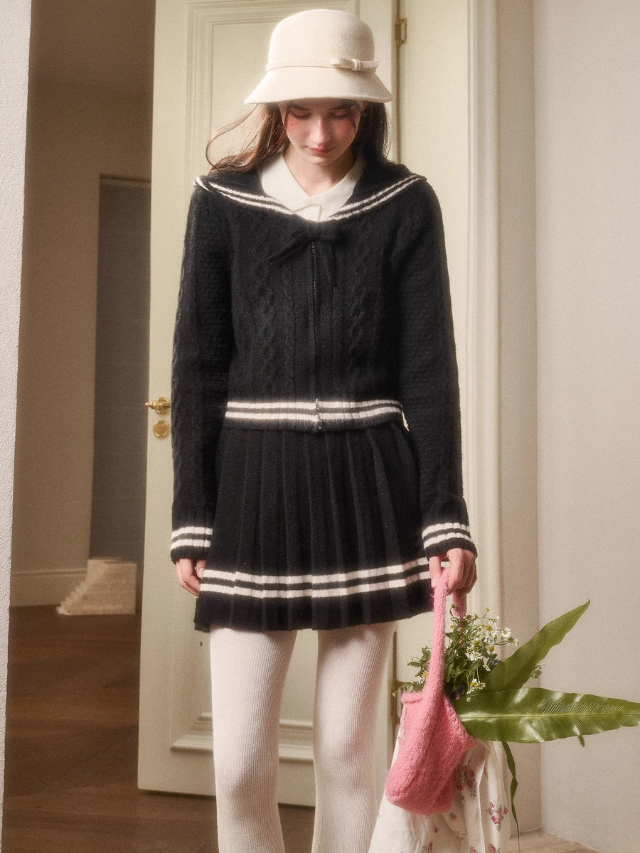 Memo Wool Cloud Knit Cardigan & Pleated Skirt Set