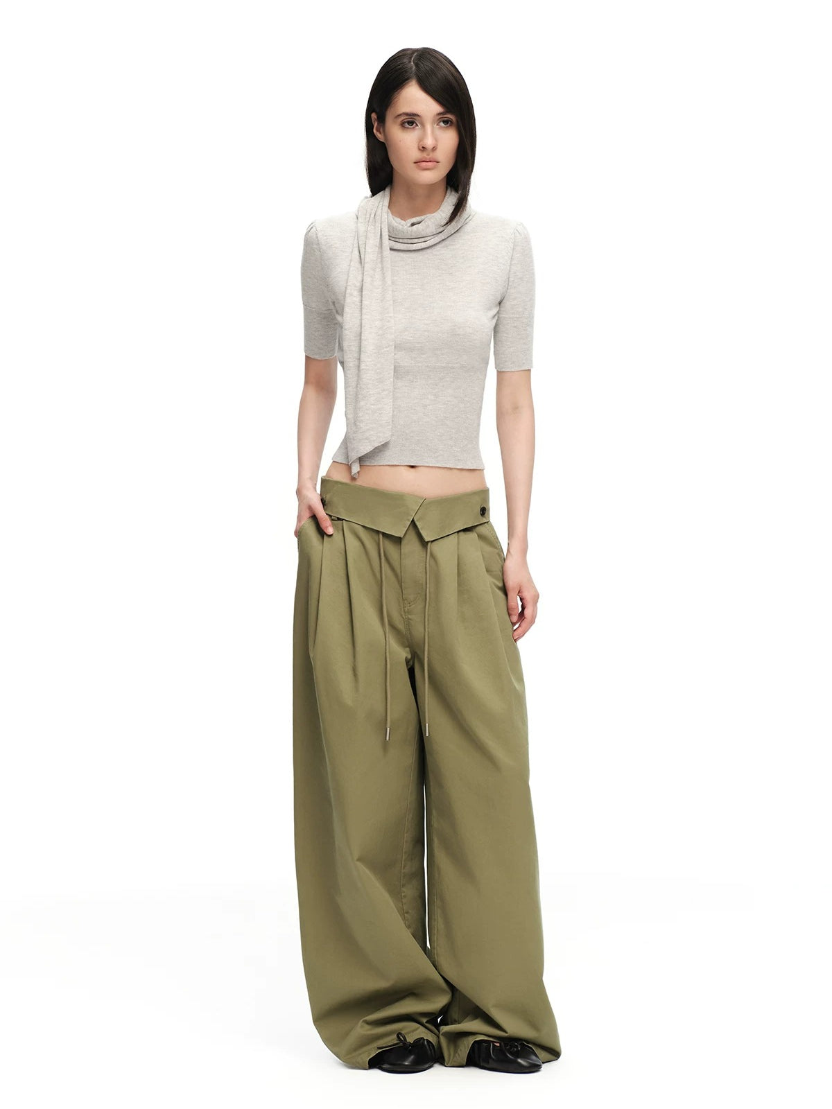 Crossover Wide-Leg Pants