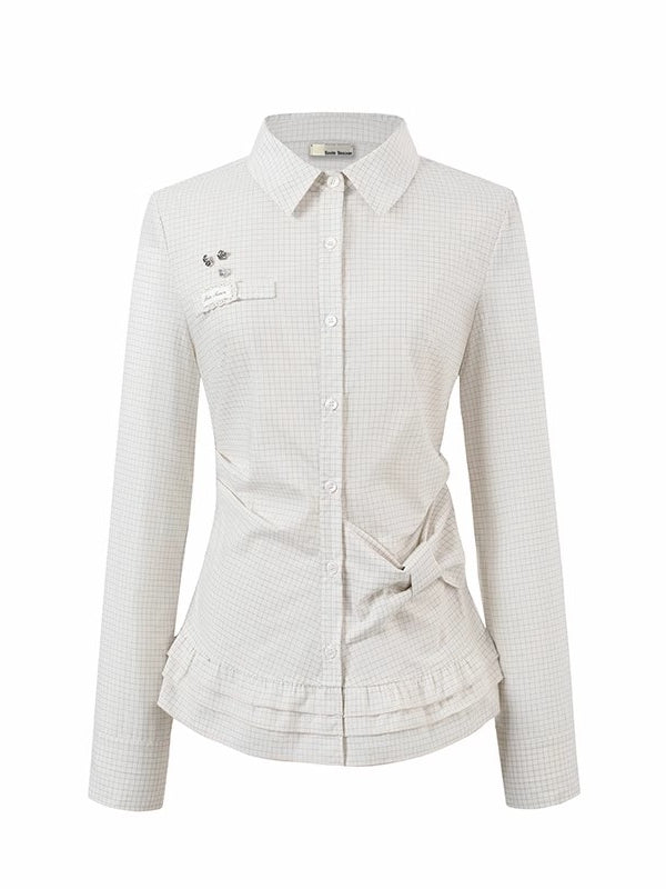 Khaki & White Vintage Plaid Blouse