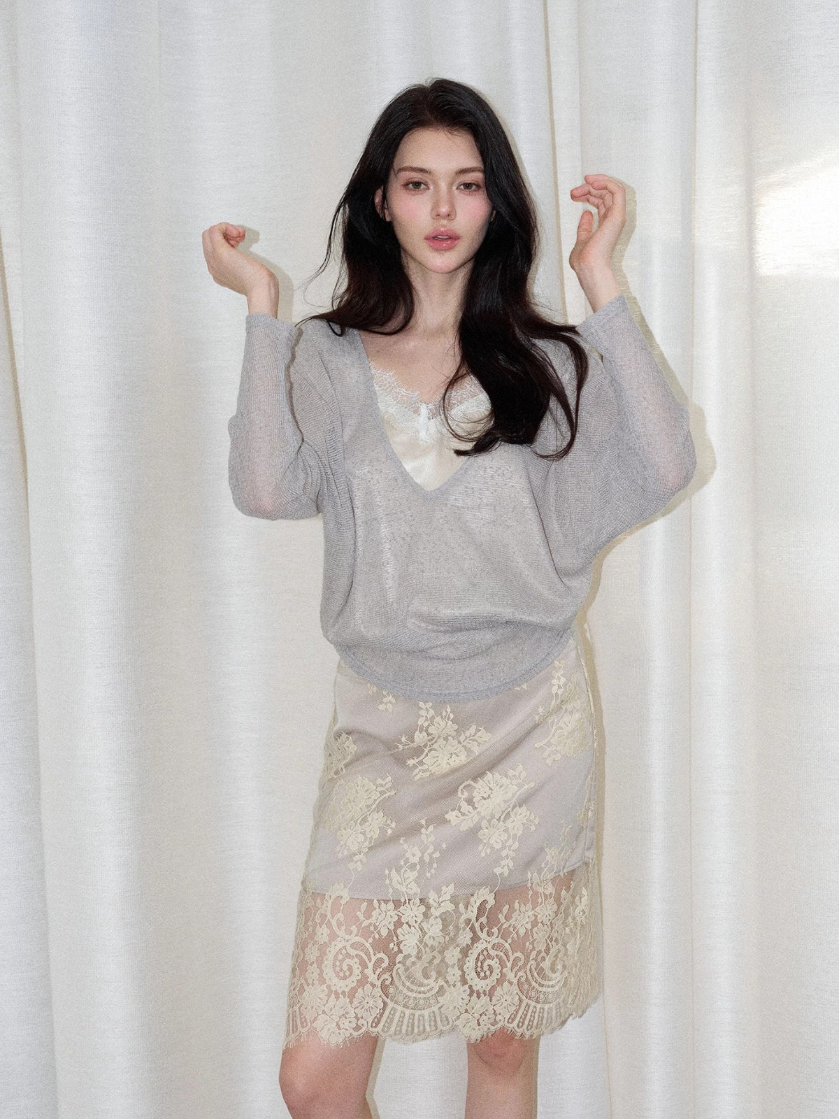 Faux Two-Piece Lace Top