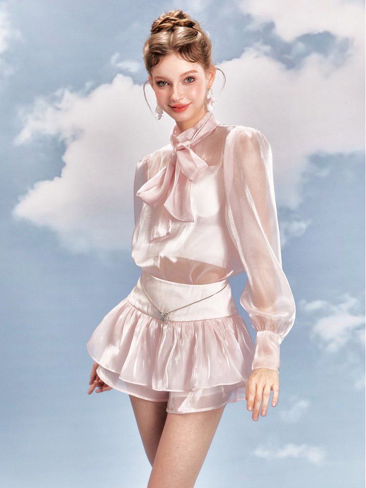 Pink Bow Tie Shirt & Skort Set