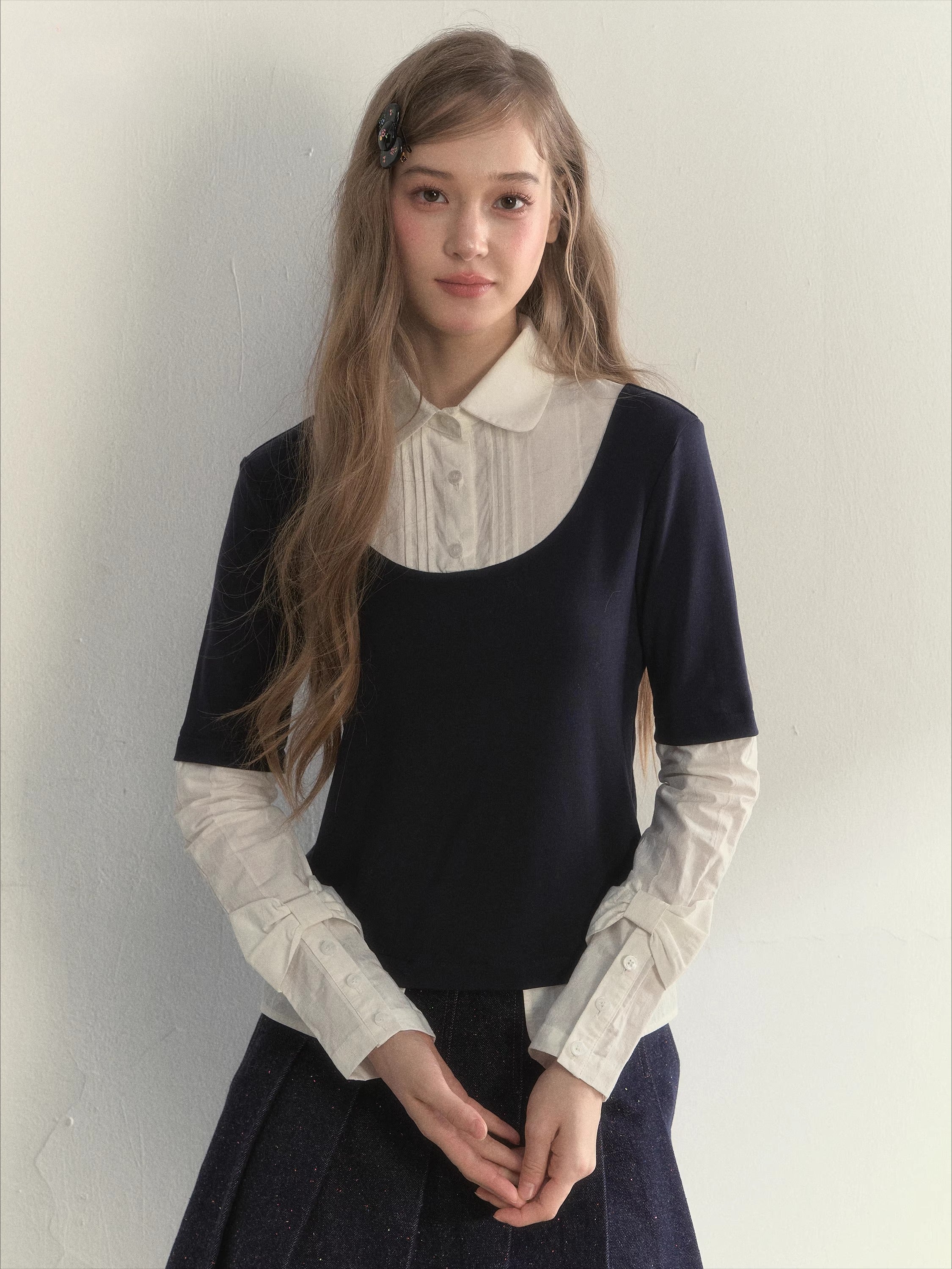 Layered Shirt Knit Top