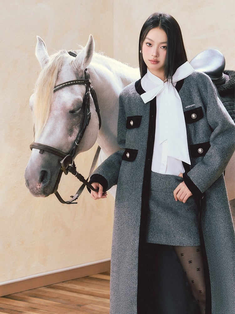 Gray Velvet Long Wool Coat