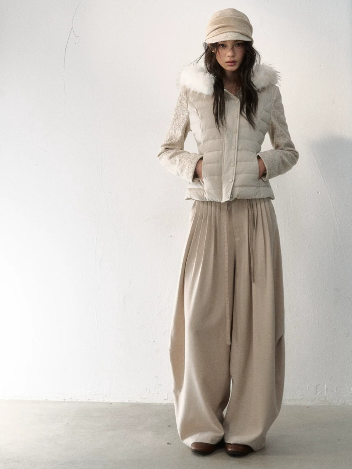 Fur-Trimmed Hooded Panelled Down Jacket