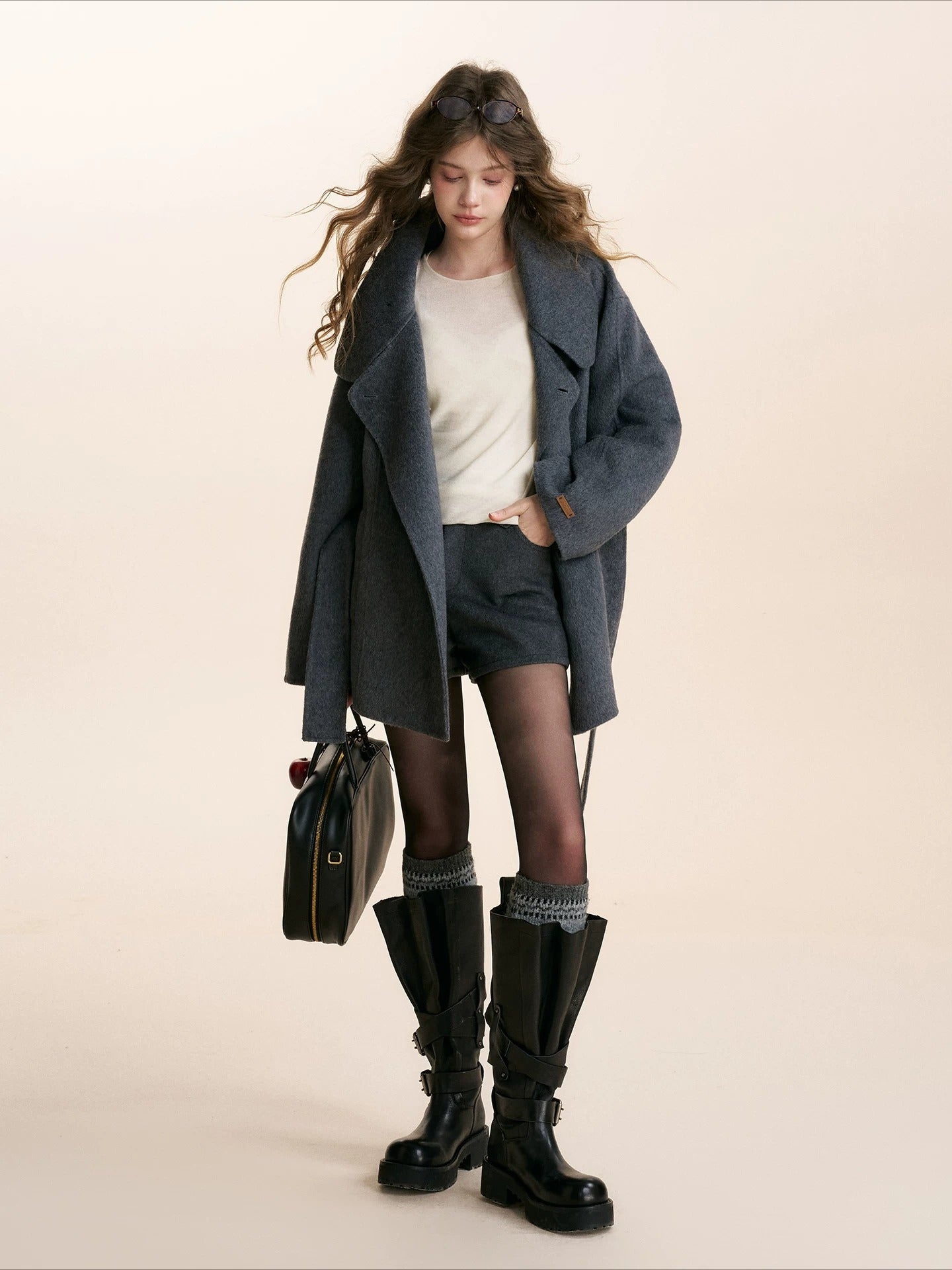 Gray Stand Collar Wool Coat