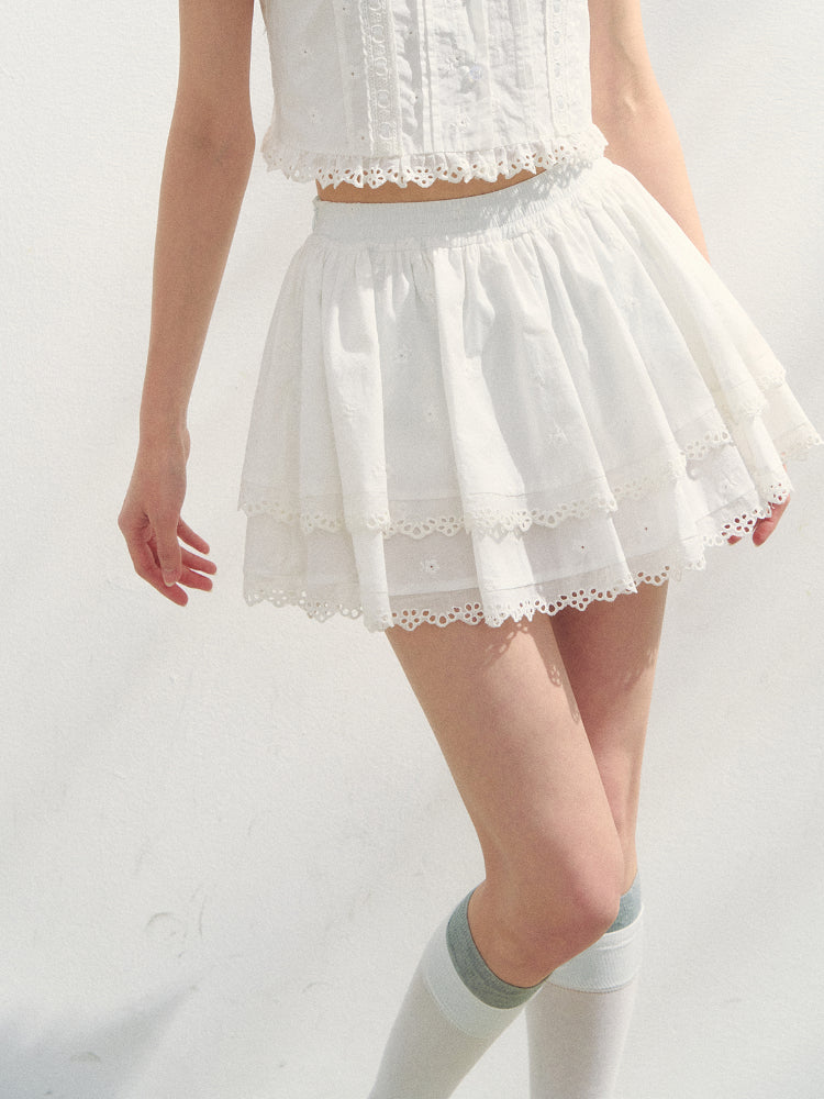 White Cotton Embroidered Shirt & Skirt Set