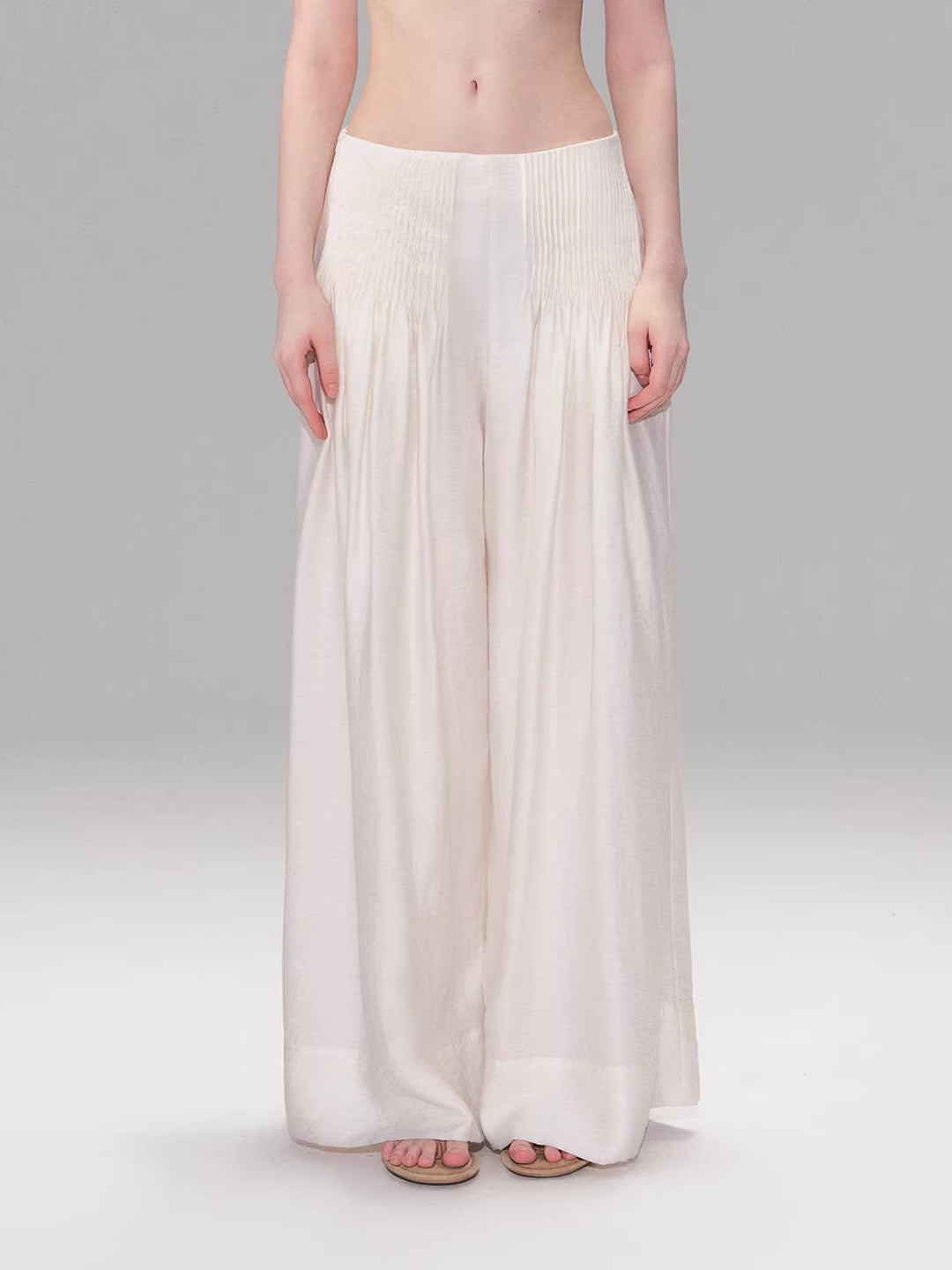 Beige Pleated Accordion Pants