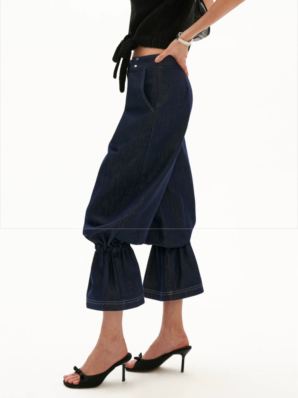 Pleated Balloon Leg Denim Pants