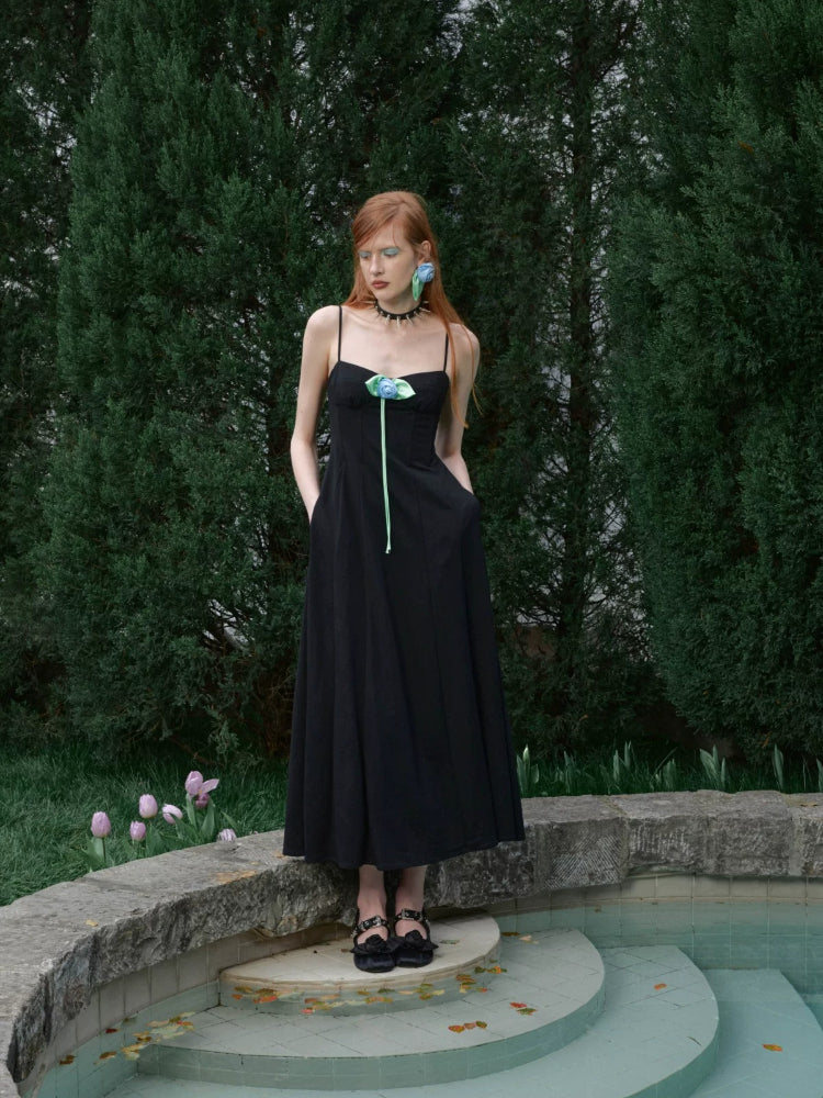 Black Corset A-Line Midi Dress