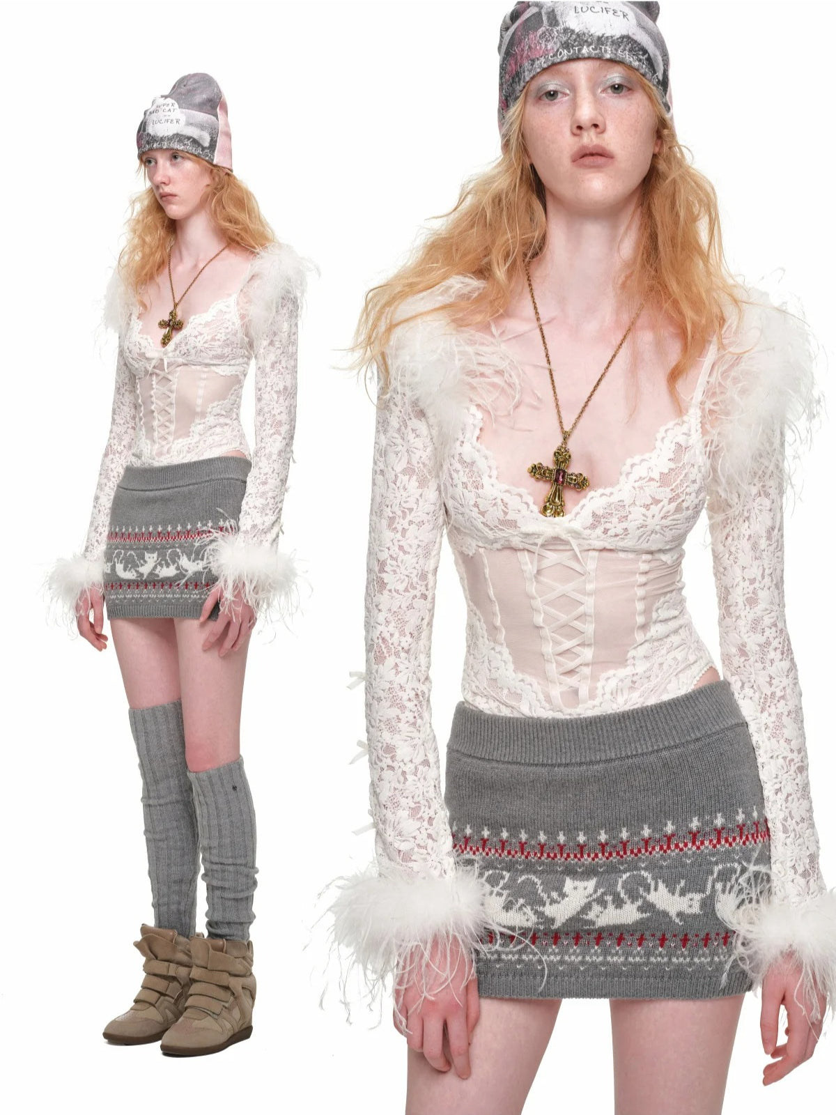 Ostrich Feather Trimmed Lace Bolero