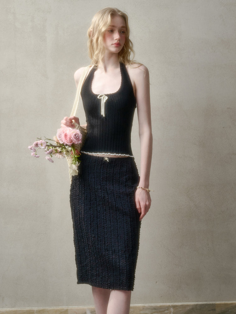 Hollow-out Color-blocking Knit Top