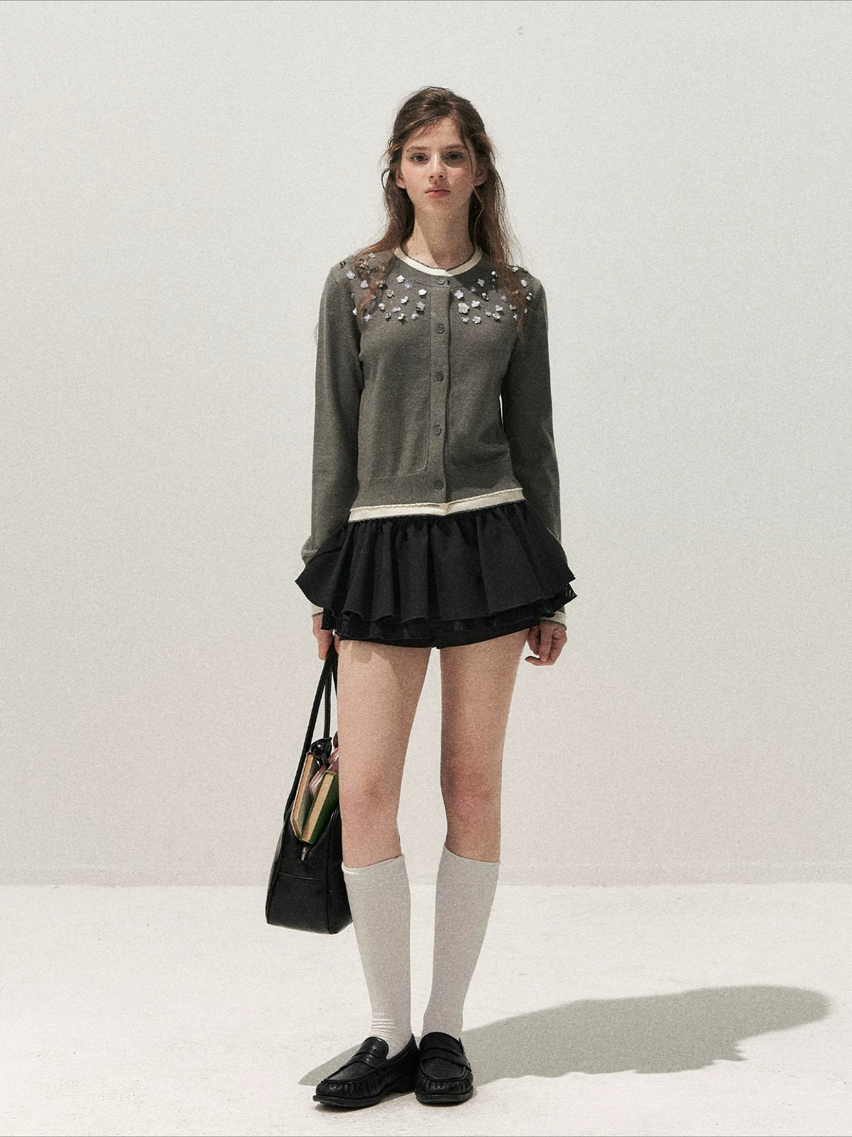 Beaded Contrast Knit Sweater
