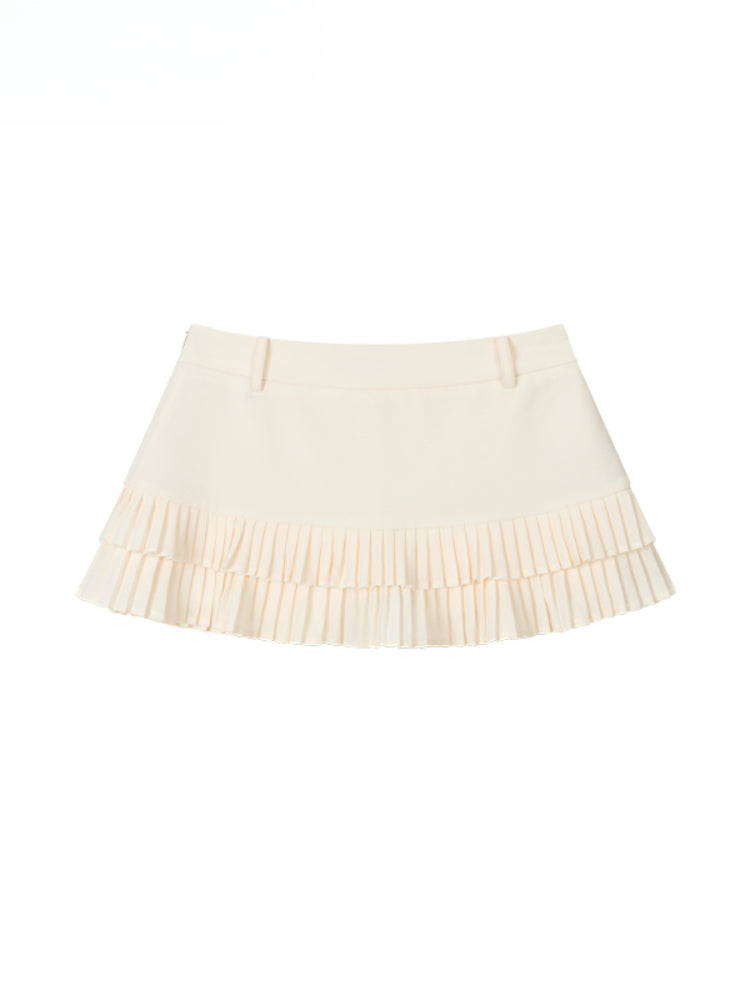 Low-Waist Pleated A - Line Tiered Skirt