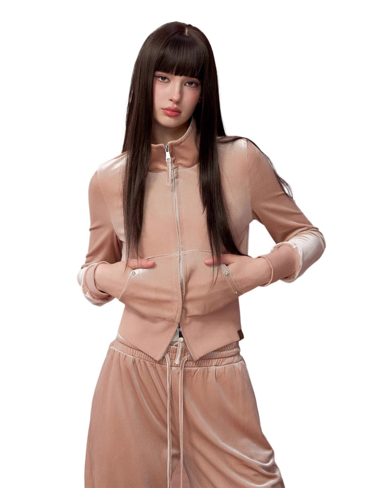 Velvet Sports Sweatshirt & Wide-Leg Pants Set