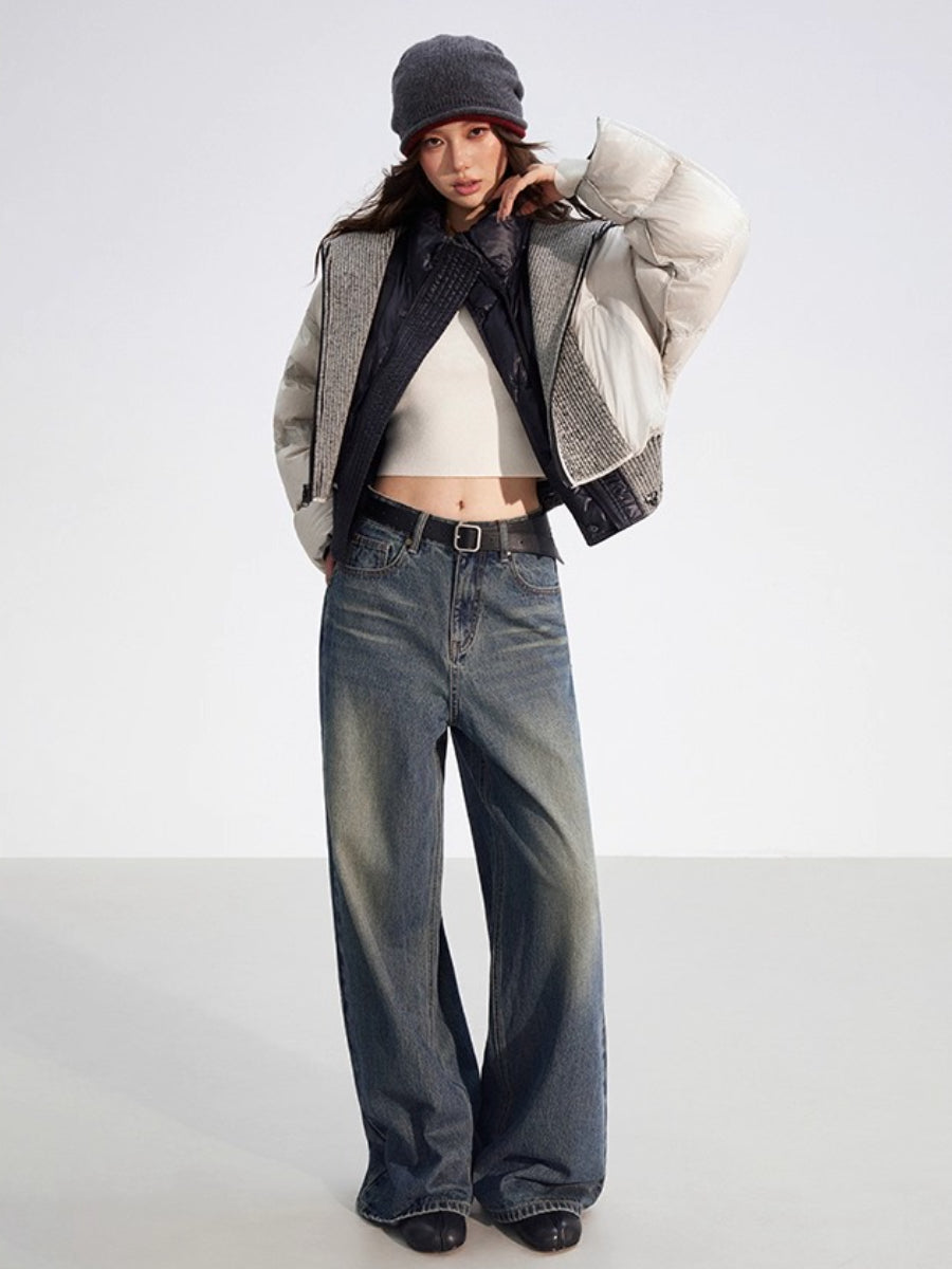 Reversible Knit Patchwork 90% White Duck Down Coat