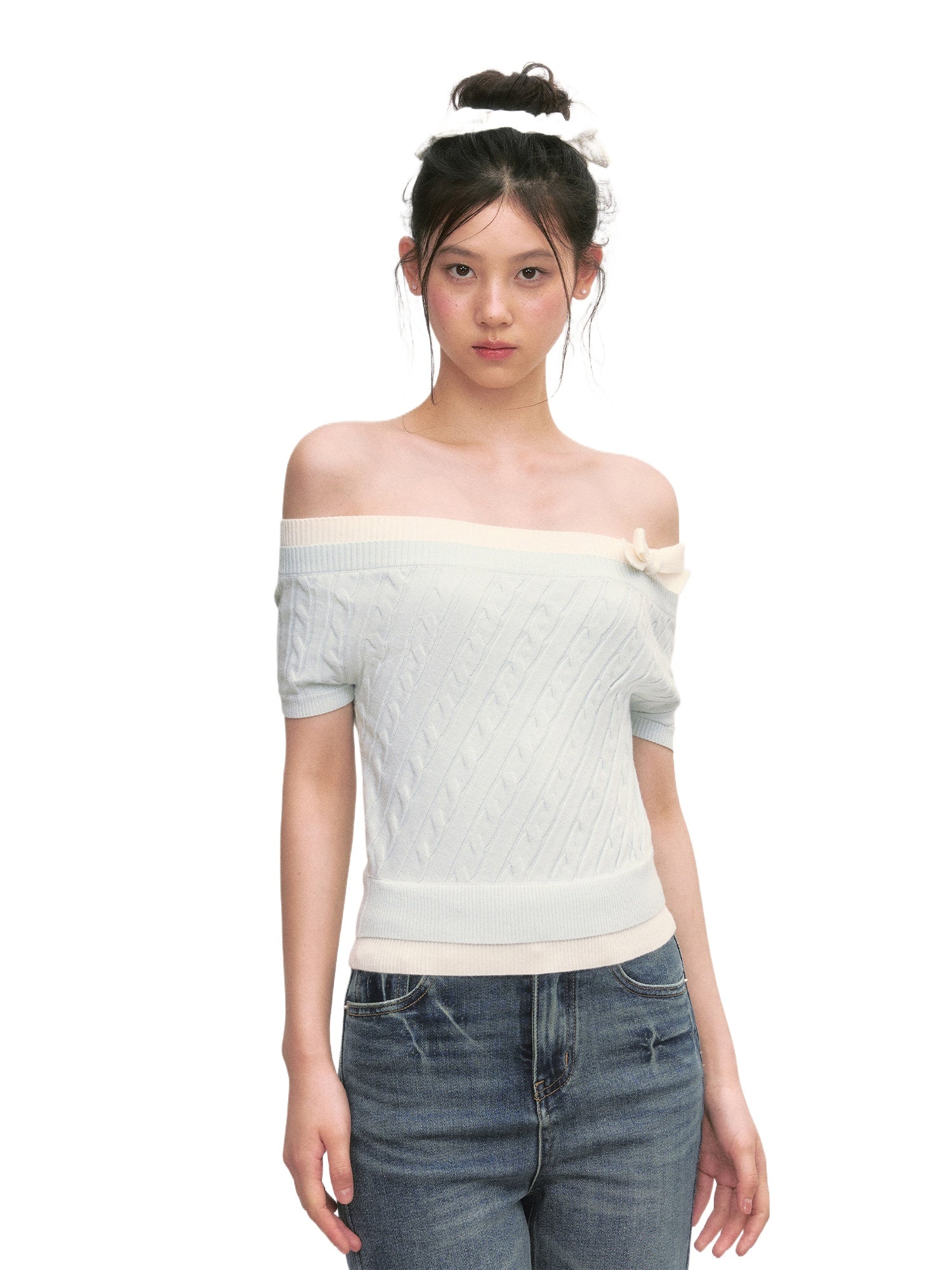 Cable Knit Off-Shoulder Top