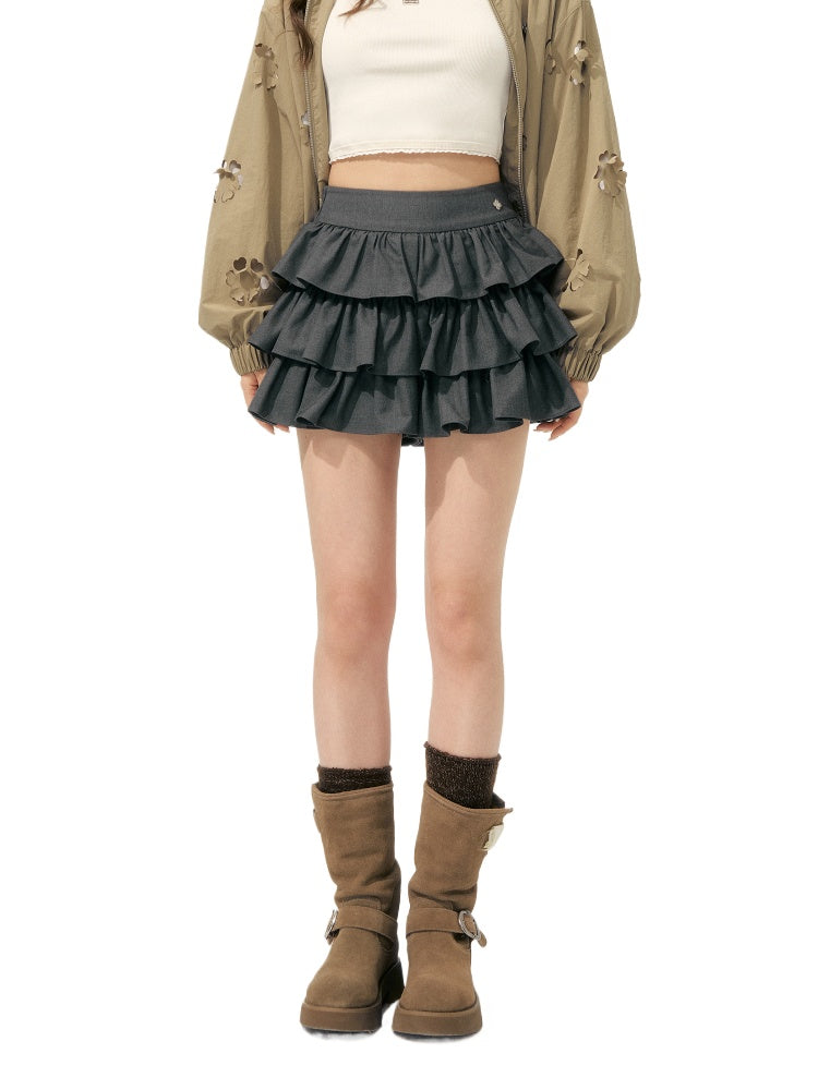 Pleated Lace Ruffle Tiered Skirt