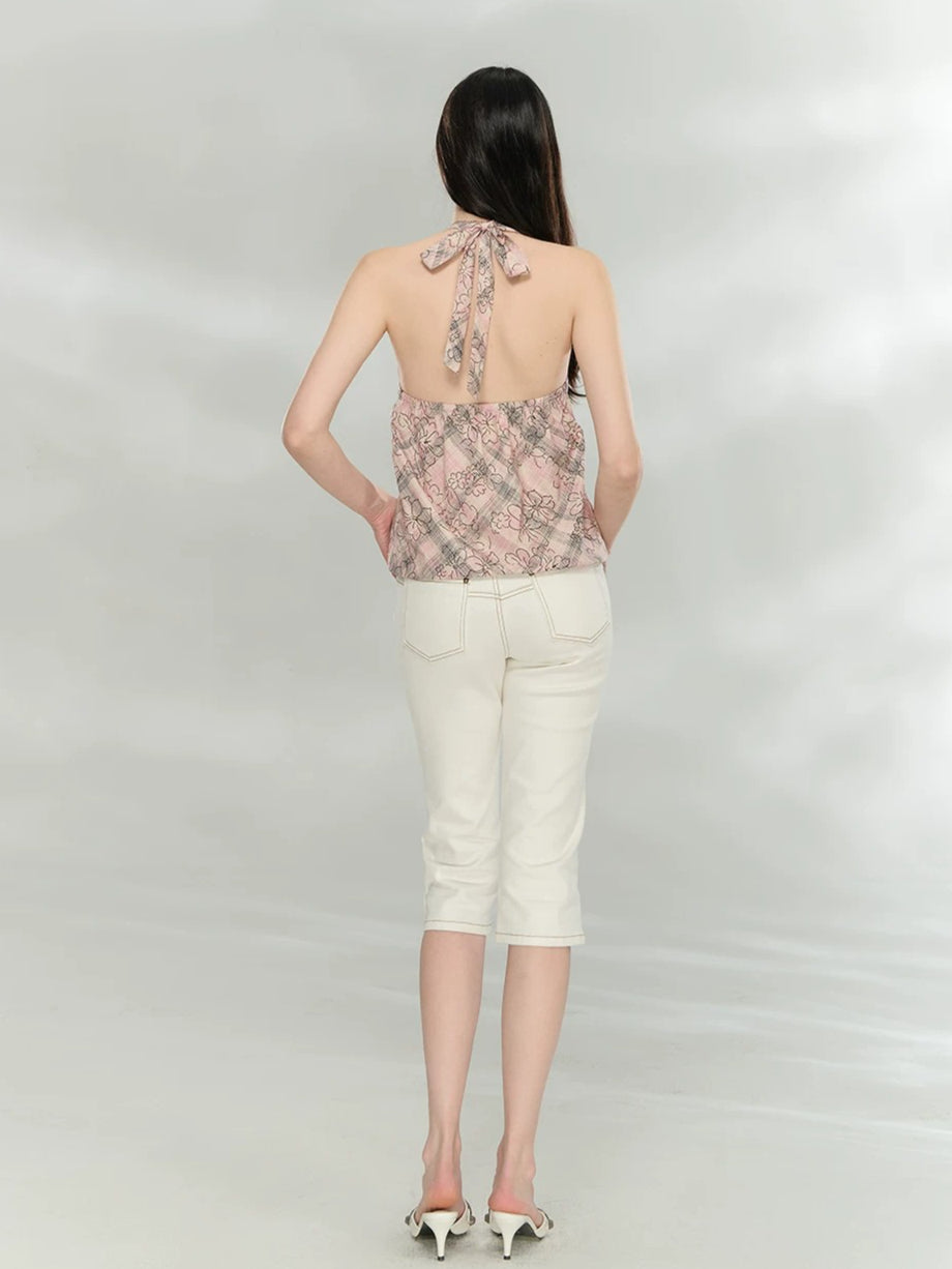 Floral Halter V-Neck Top