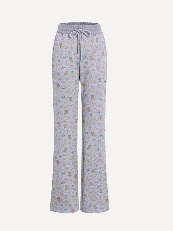 Floral Bear Bunny Off-Shoulder Sweatshirt & Pants Set
