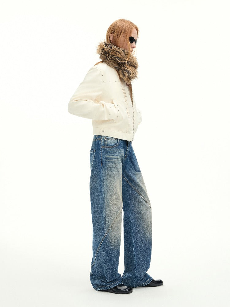 Vintage Cut-Seam Wide-Leg Jeans