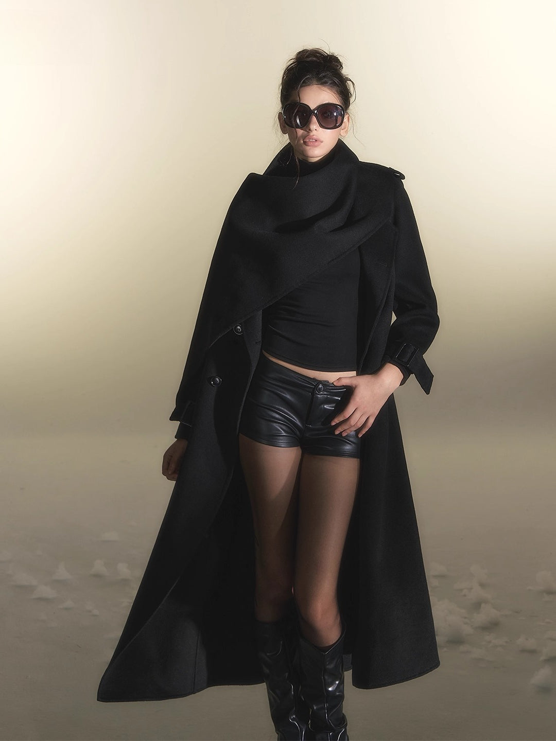 Cape Scarf Double-Faced Wool Coat