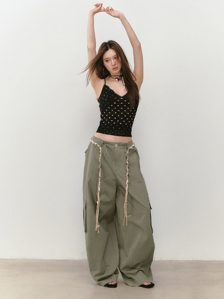 Irregular Tie-Dye Polka Dot Lace Vest