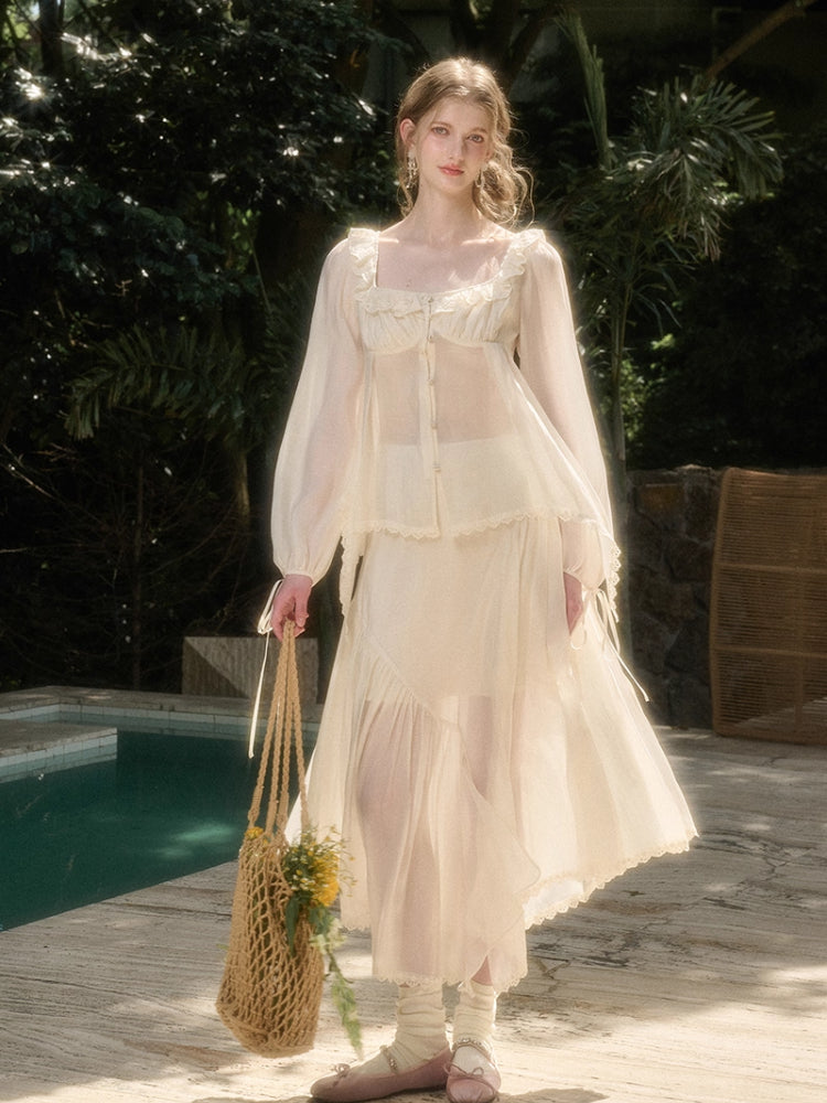 Tencel Air Fabric Shirt & Skirt Set
