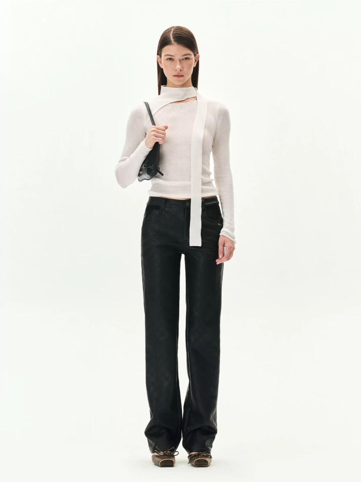 Asymmetric Ribbon Cutout Knit Top