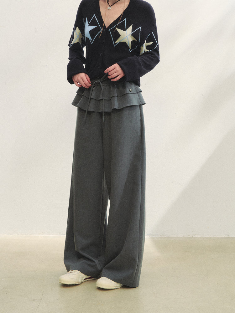 Two-piece Double-layer Ruffle Tie Straight Pants