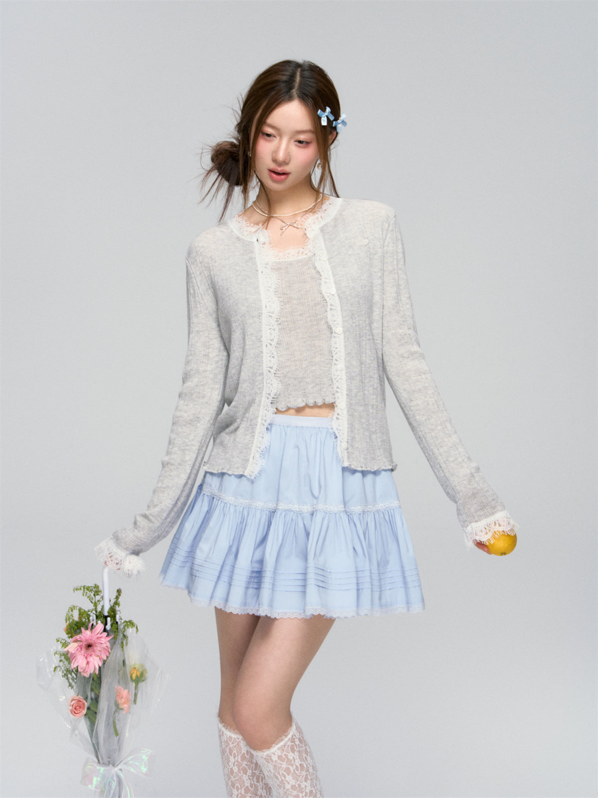 Lace Knit Cardigan Set