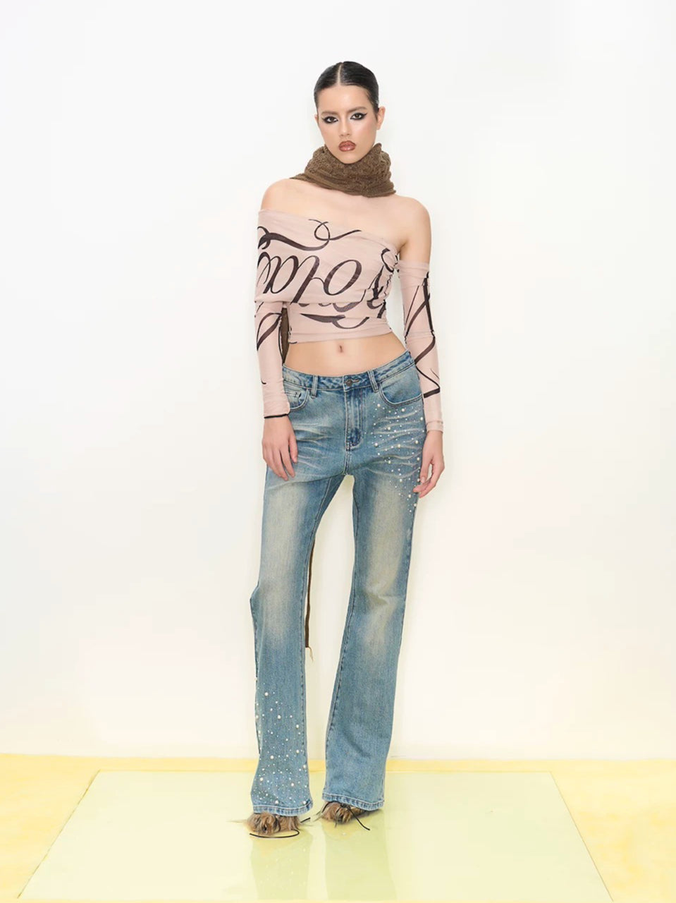 Printed Cowl Off-Shoulder Top