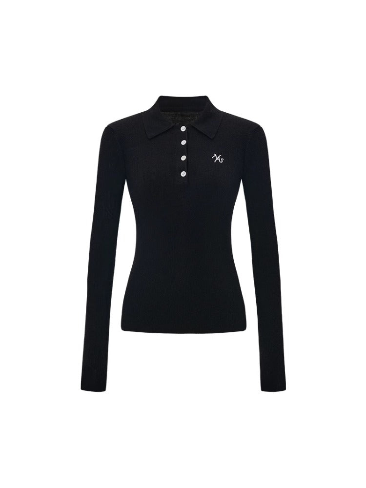 Black & Yellow Wool Polo Knit Top