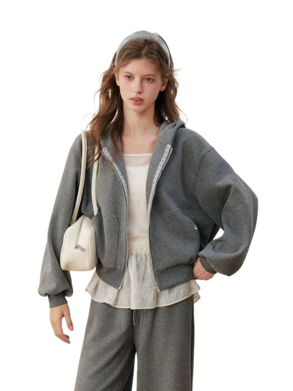 Lace Trim Fleece Hoodie Set