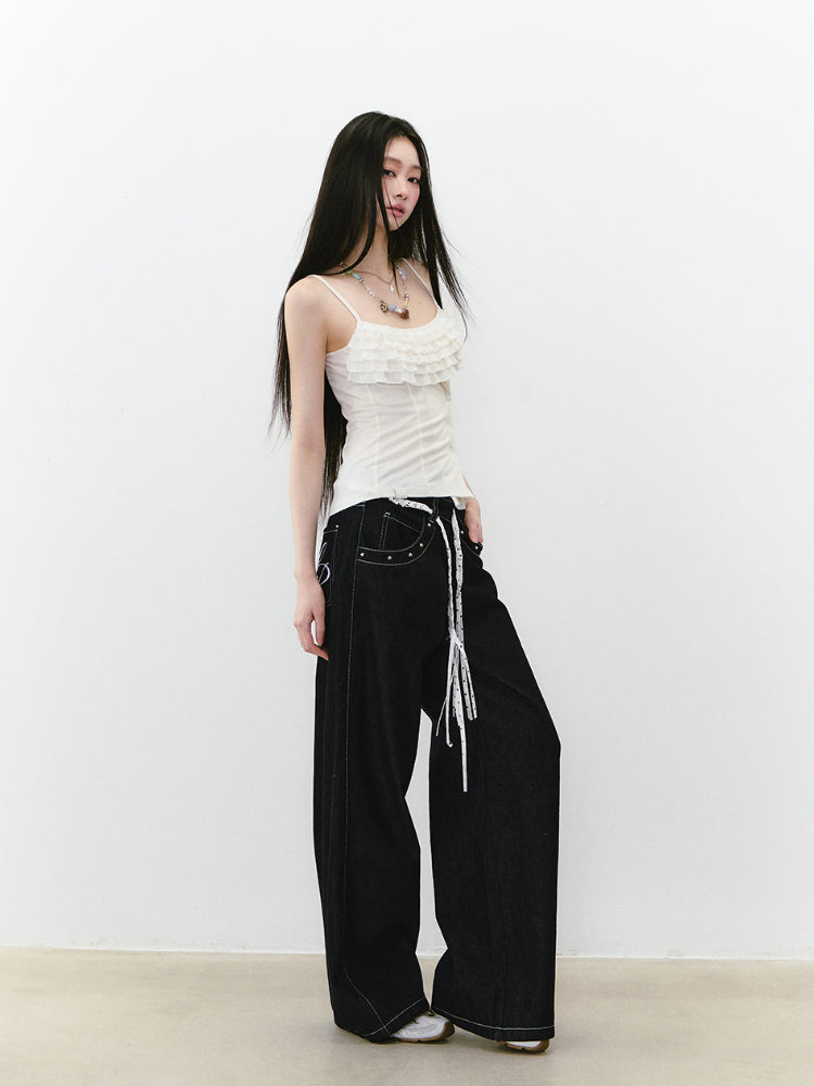 Multi-layer Neckline Waist-cinching Sling Vest