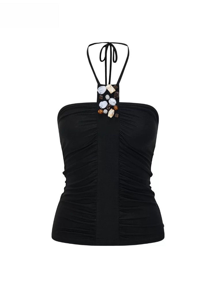 Beaded Drape Halter Top