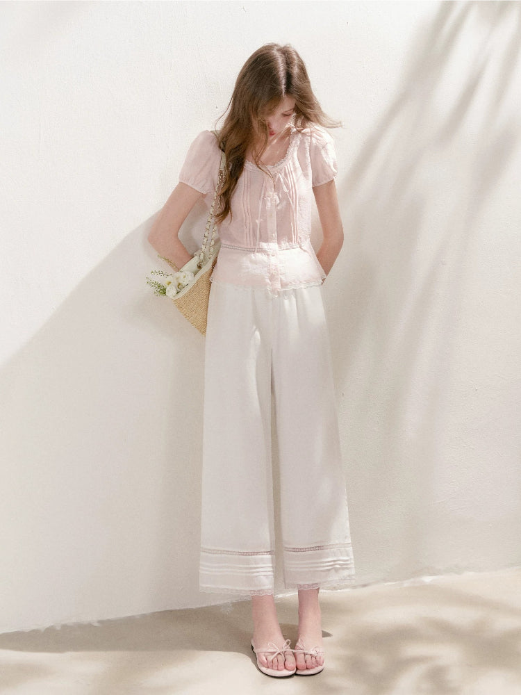 Lace Trim Cropped Pants
