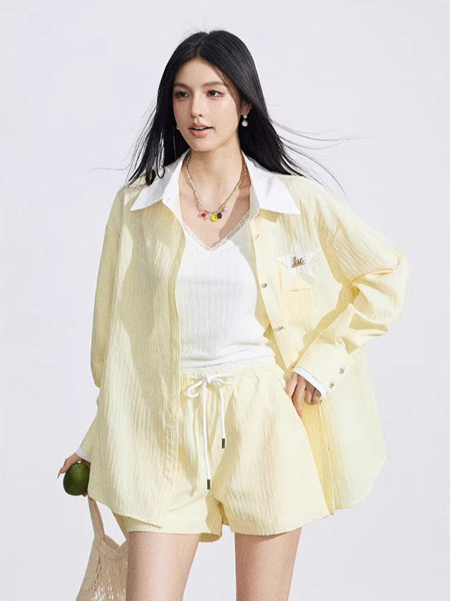 Blue & Yellow Layered Shirt Set