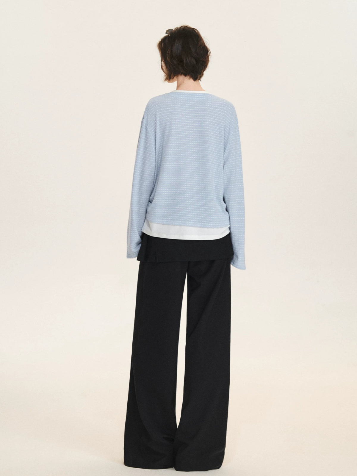 Layered Striped Henley Ruched Top