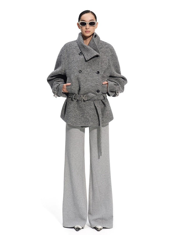 "Djembe Series" 90% Wool Bouclé Layered-Collar Wool Jacket