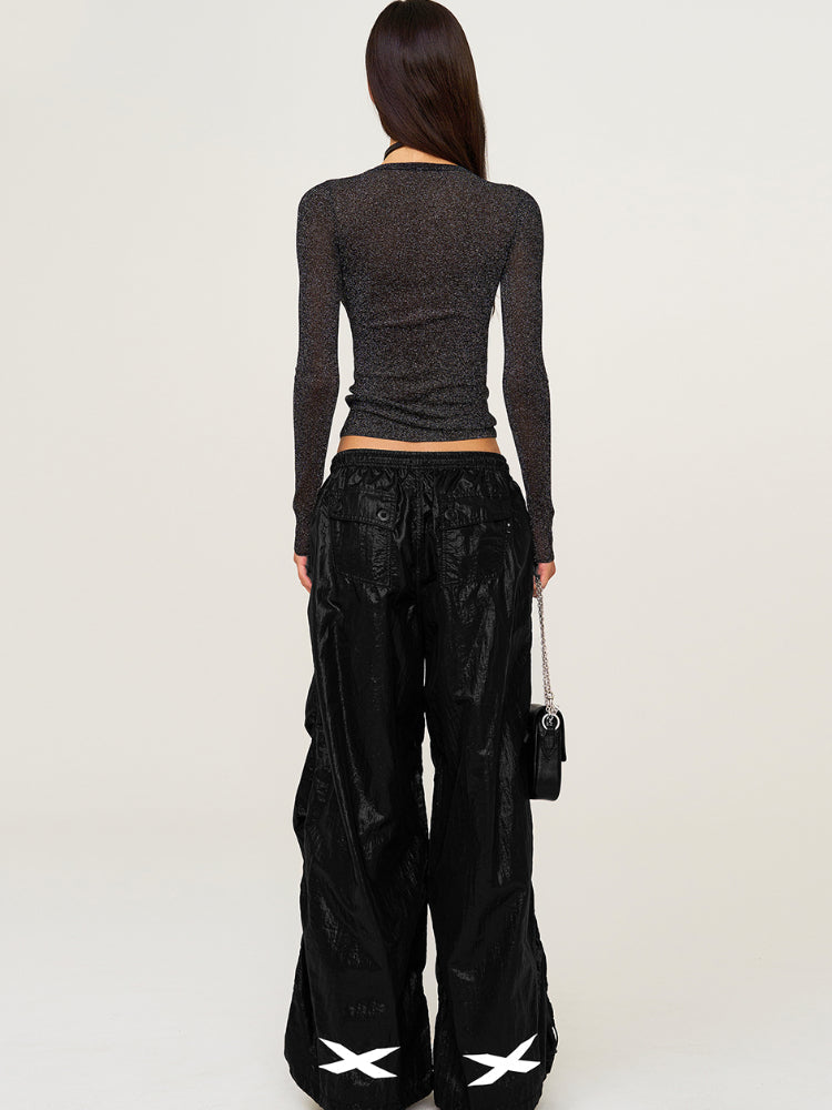 Embroidered Ultra-Light Wide-Leg Workout Pants
