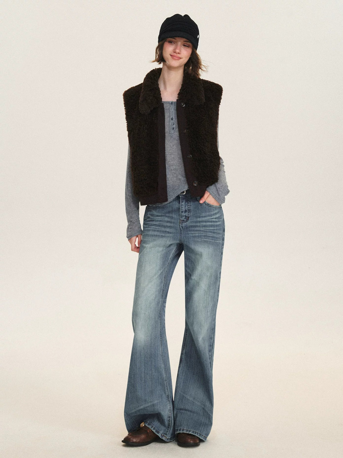 Faux Fur Knit Trim Vest