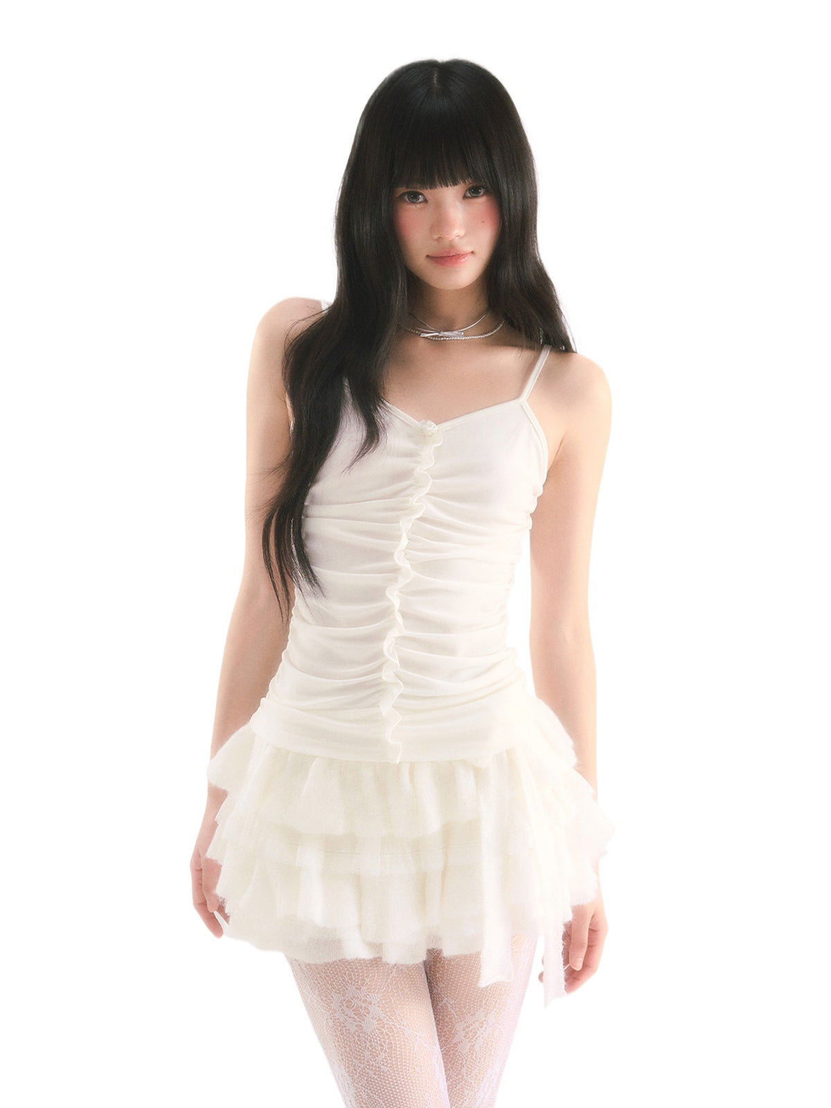 White Ruched Cami & Cardigan Set