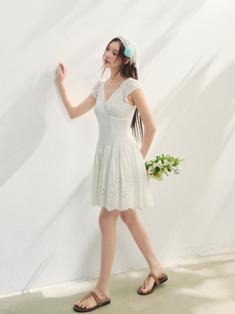 V-Neck Flower - Cutout Dress