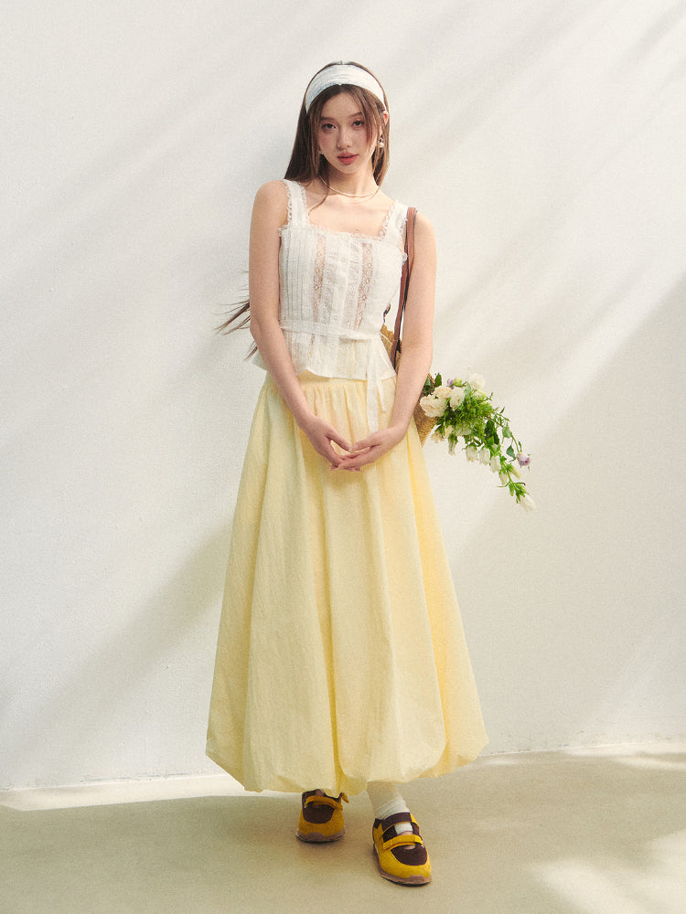 Hollow-out Lace-spliced Tie-up Vest