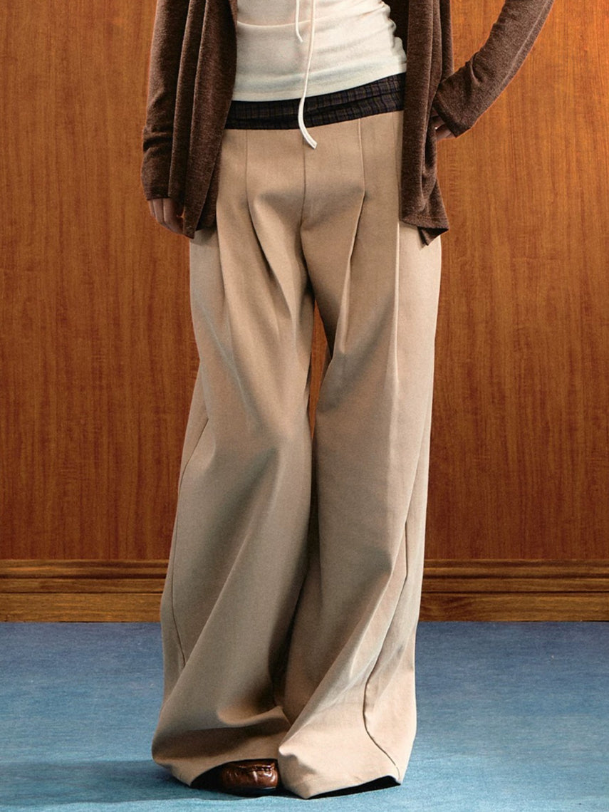 Contrast Waist Wide-Leg Trousers