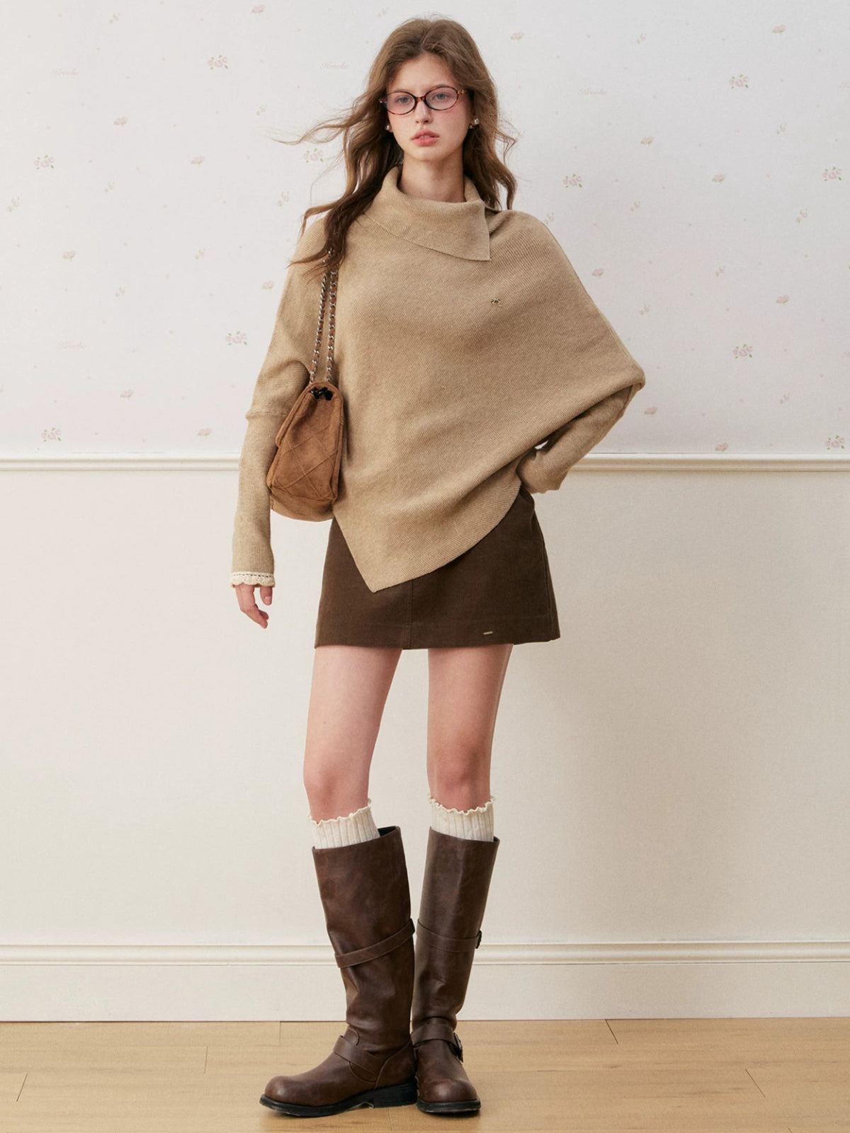 Irregular Fold High Neck Knit Sweater