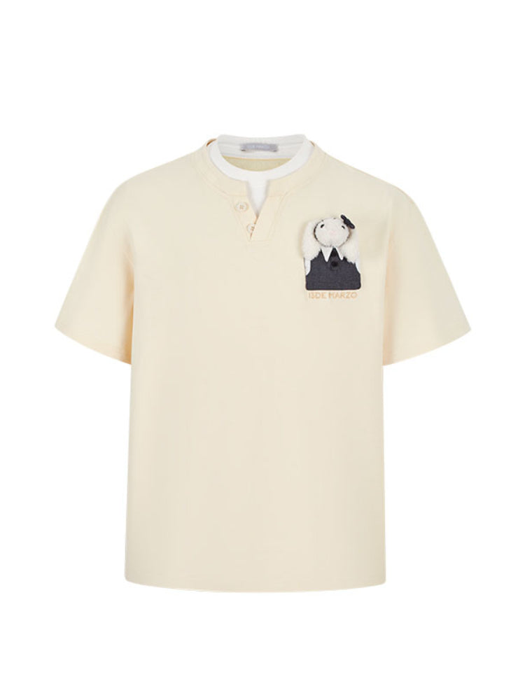 Pocket Doll Fake Two-piece Cotton T-shirt