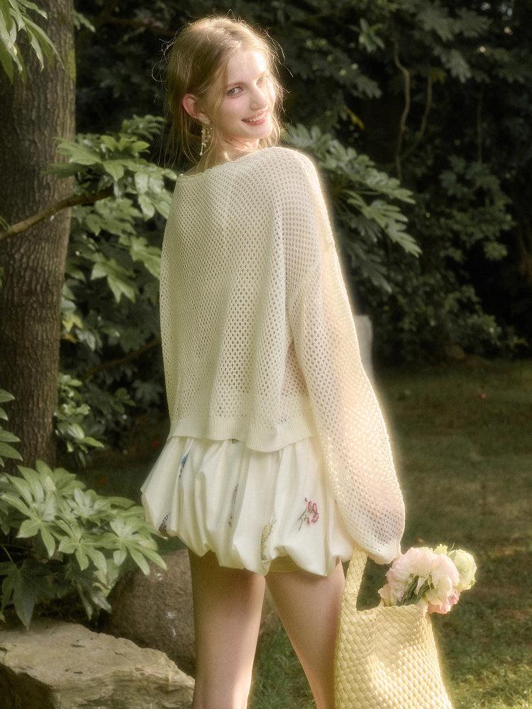 Cool Ice Silk Flower Hollow Cardigan